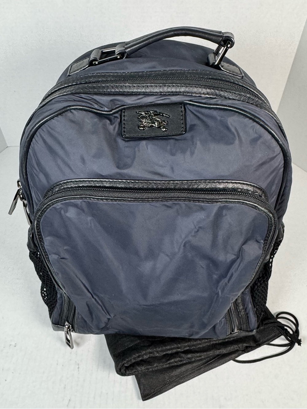 Burberry Blue Nylon Nova Check Backpack Travel Bag Leather Trim